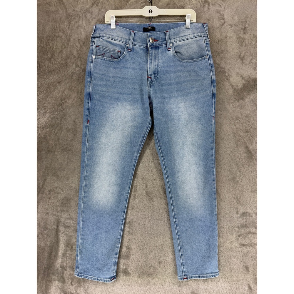 True Religion Jeans Mens 34 Geno Relaxed Slim Light Blue Contrast Stitch EUC